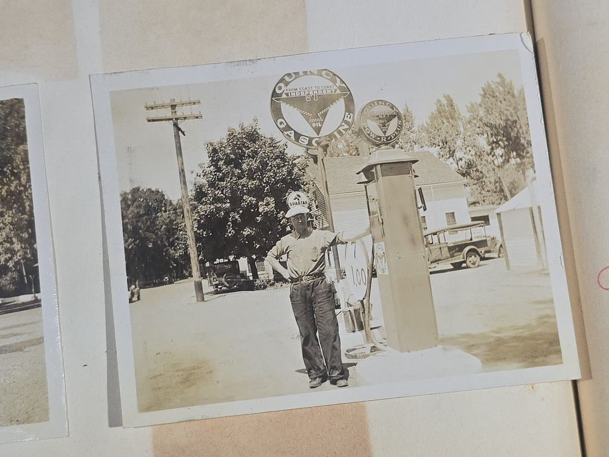 Vintage Quincy Oil Company Scrapbook with Snapshot Photographs, Newspaper Clippings, and Ephemera Documenting Fred E. Bergfors and Company Operations across Massachusetts, Circa 1928-1935