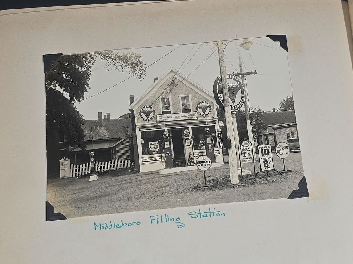 Vintage Quincy Oil Company Scrapbook with Snapshot Photographs, Newspaper Clippings, and Ephemera Documenting Fred E. Bergfors and Company Operations across Massachusetts, Circa 1928-1935