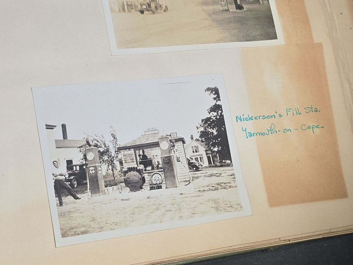 Vintage Quincy Oil Company Scrapbook with Snapshot Photographs, Newspaper Clippings, and Ephemera Documenting Fred E. Bergfors and Company Operations across Massachusetts, Circa 1928-1935