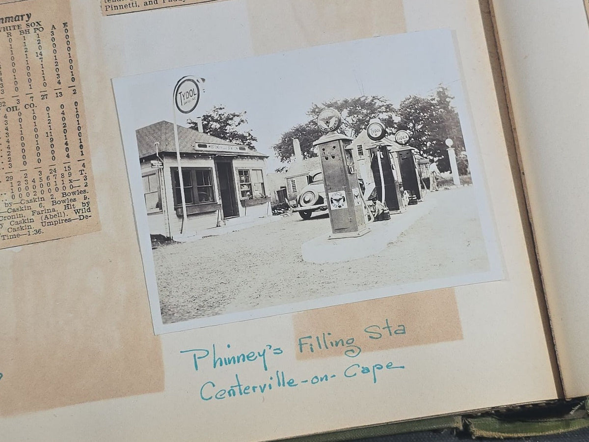 Vintage Quincy Oil Company Scrapbook with Snapshot Photographs, Newspaper Clippings, and Ephemera Documenting Fred E. Bergfors and Company Operations across Massachusetts, Circa 1928-1935