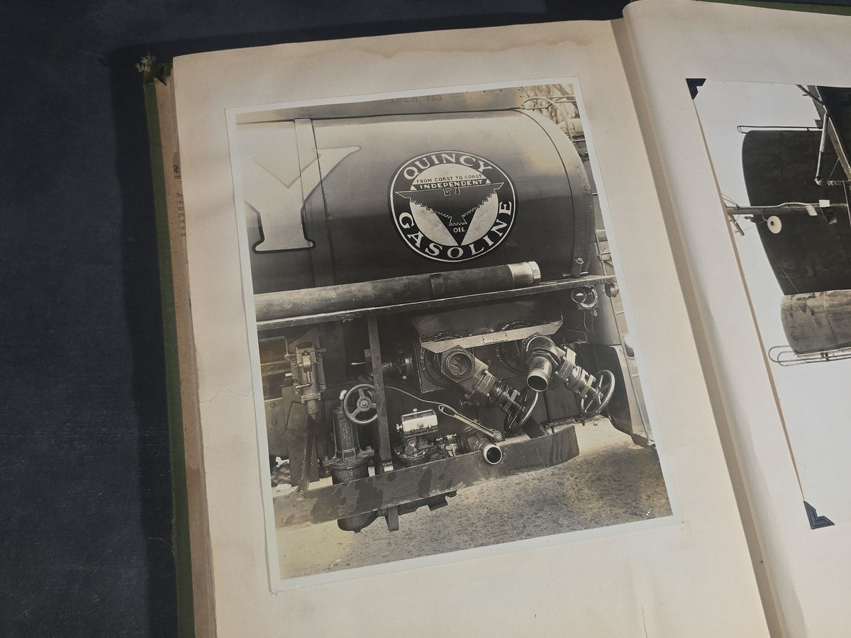 Vintage Quincy Oil Company Scrapbook with Snapshot Photographs, Newspaper Clippings, and Ephemera Documenting Fred E. Bergfors and Company Operations across Massachusetts, Circa 1928-1935