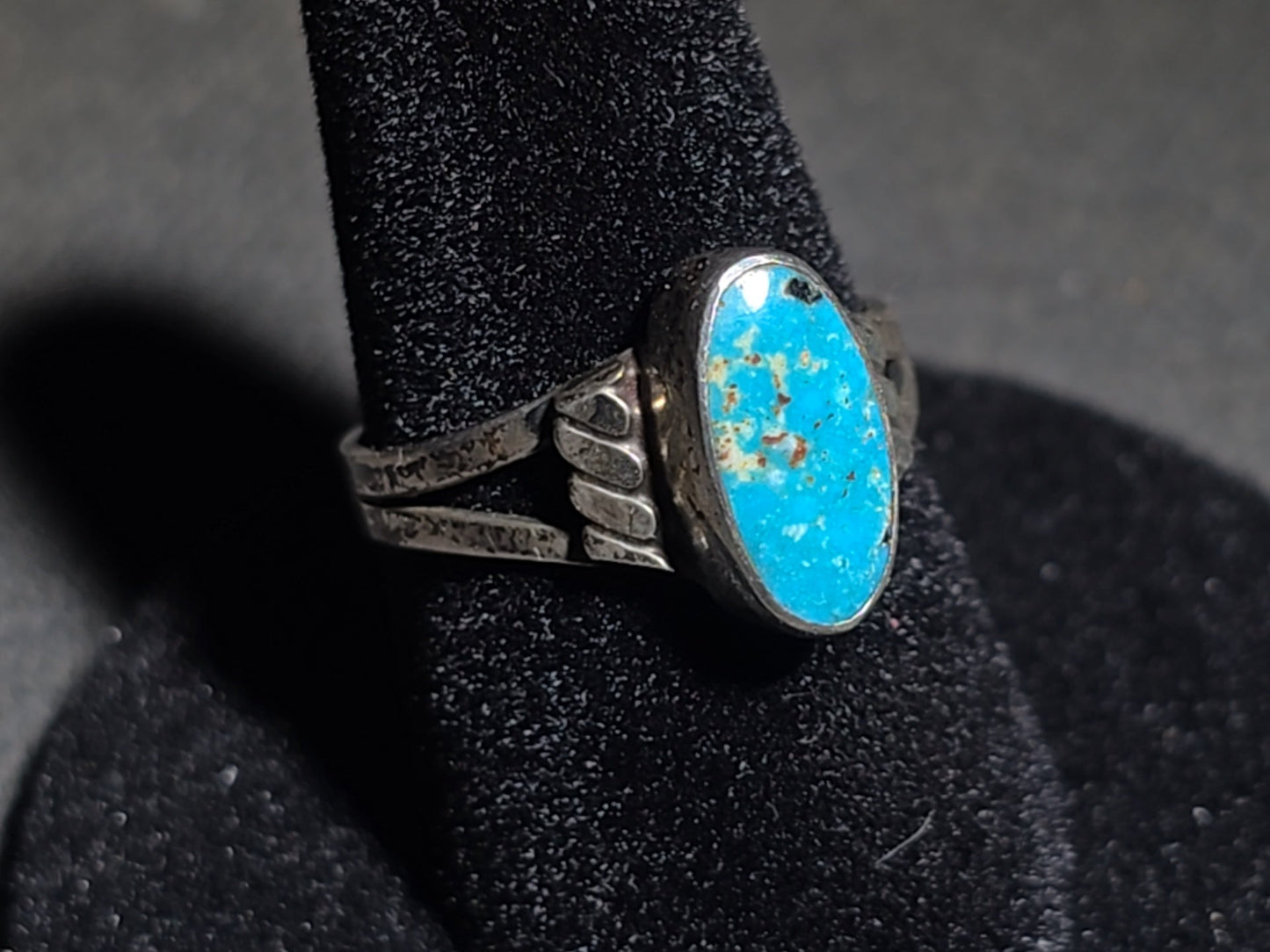 Vintage Southwestern Sterling Silver and Turquoise Ring with Stamped Shank