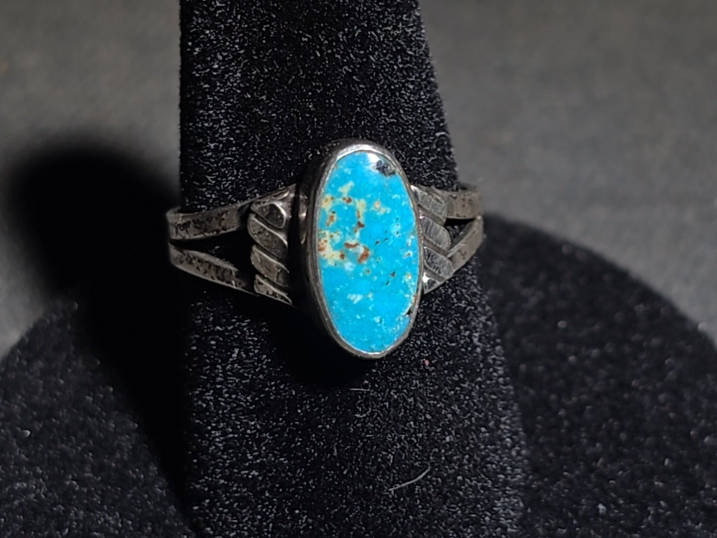 Vintage Southwestern Sterling Silver and Turquoise Ring with Stamped Shank