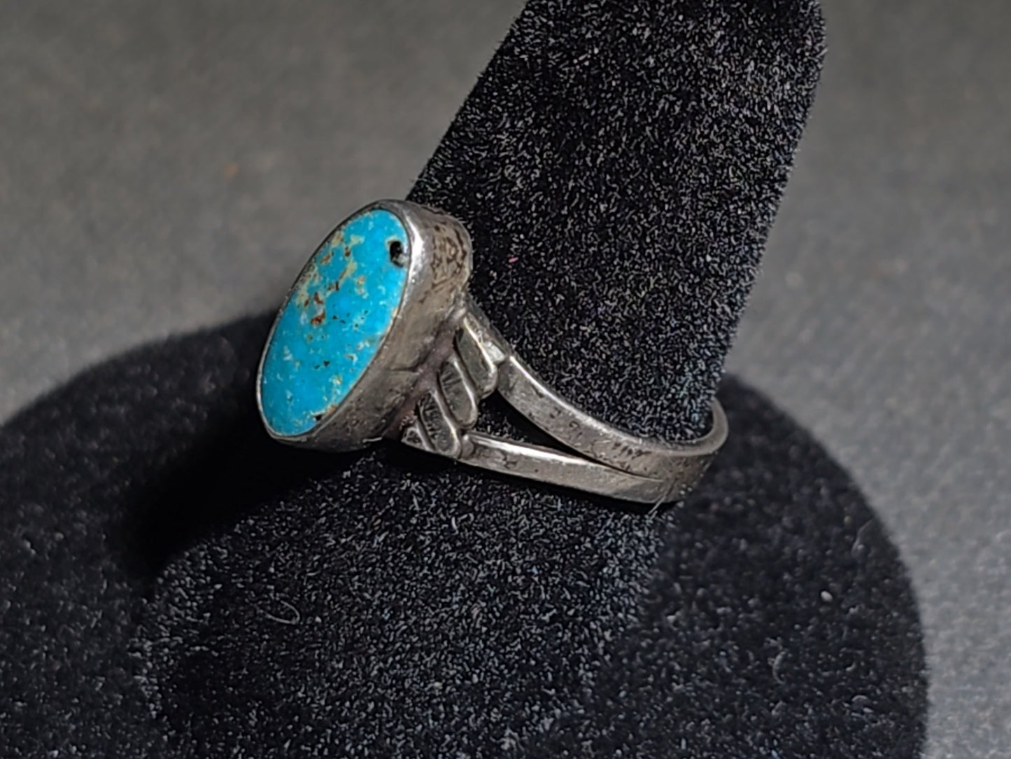 Vintage Southwestern Sterling Silver and Turquoise Ring with Stamped Shank