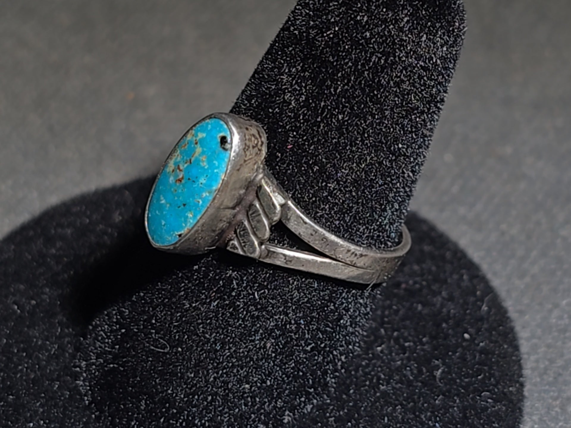 Vintage Southwestern Sterling Silver and Turquoise Ring with Stamped Shank