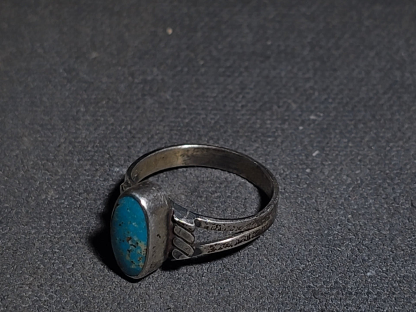 Vintage Southwestern Sterling Silver and Turquoise Ring with Stamped Shank