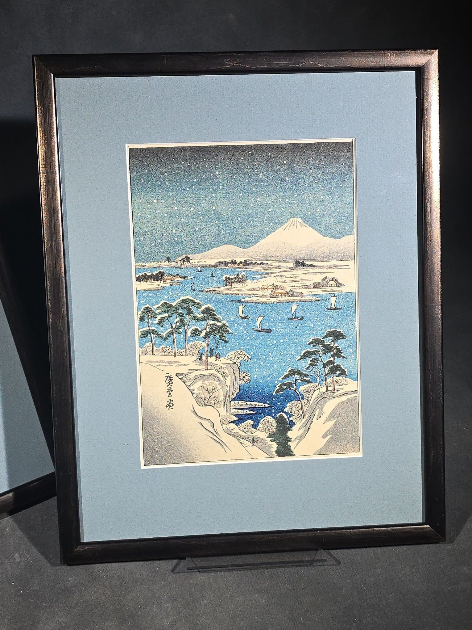 Pair of Vintage Japanese Woodblock Prints after Utagawa Hiroshige, Mount Fuji Landscapes in Modern Frames