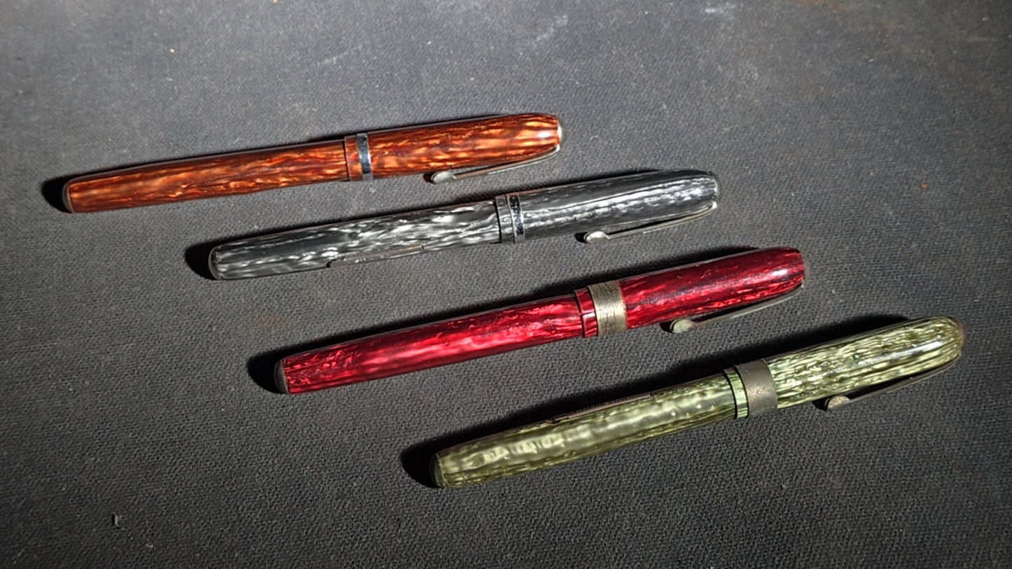Grouping of Four Vintage R.L. Arnold Pen Co. Fountain Pens in Presentation Case, Petersburgh, Virginia, U.S.A.