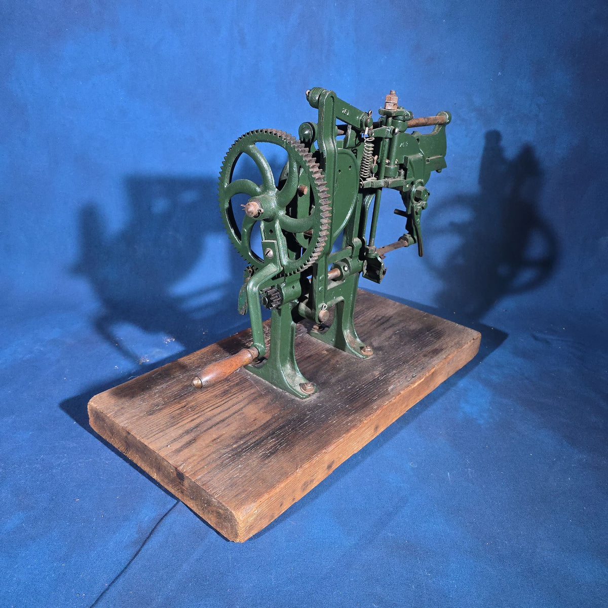 Antique Bonanza Cast Iron Apple Parer, Manufactured by Goodell Co., Antrim, New Hampshire, U.S.A., Mounted on Wood Board