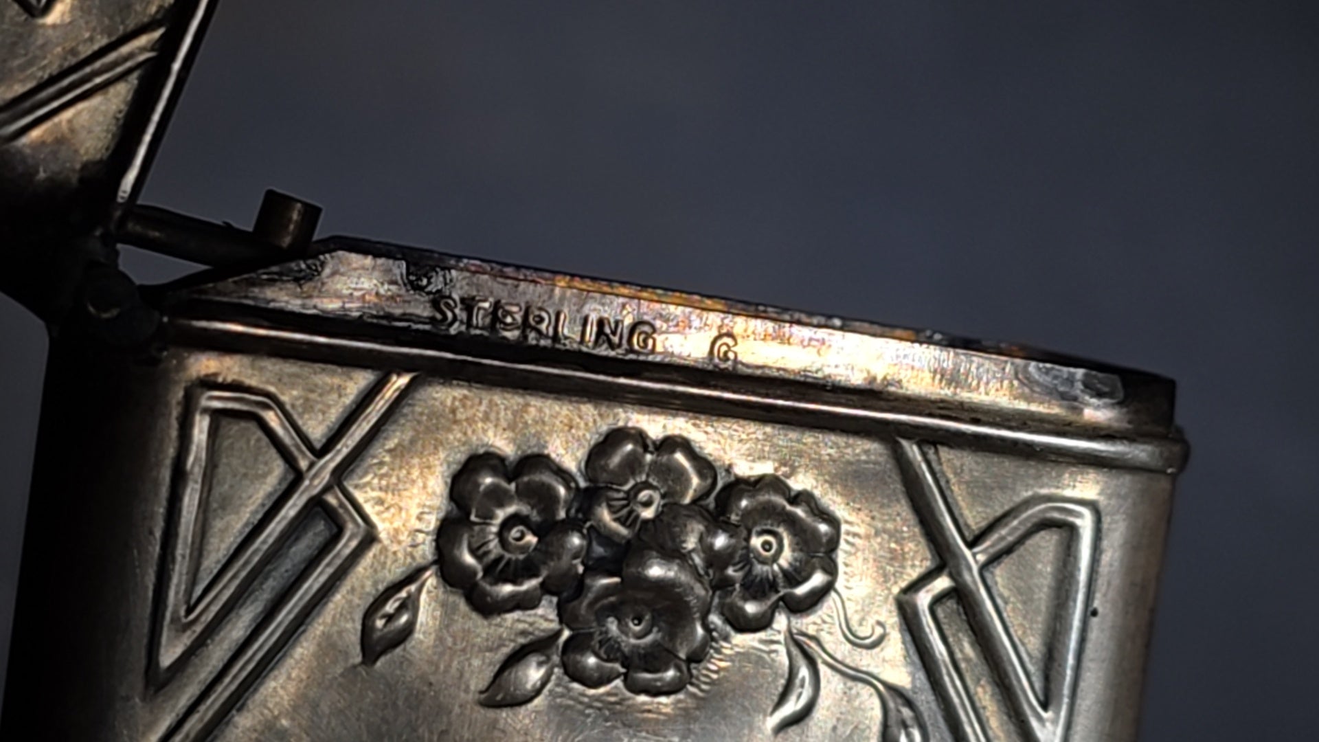 Pair of Antique Sterling Silver Match Safes including Art Nouveau Floral Example and Enameled Four-Leaf Clover with Card Suit Symbols