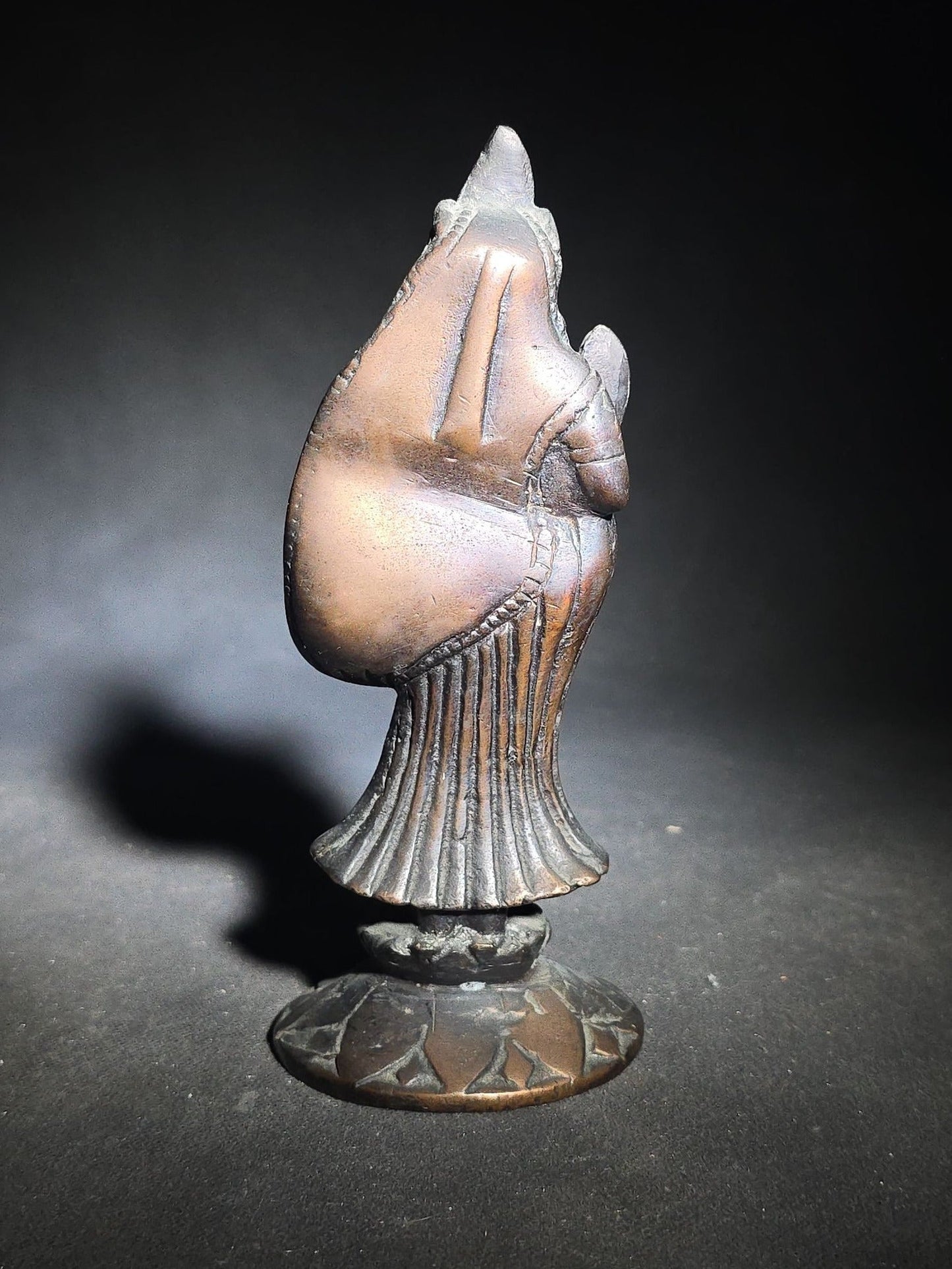 Vintage Cast Bronze Hindu Deity Figure Standing on Lotus Pedestal Base with Abhaya Mudra