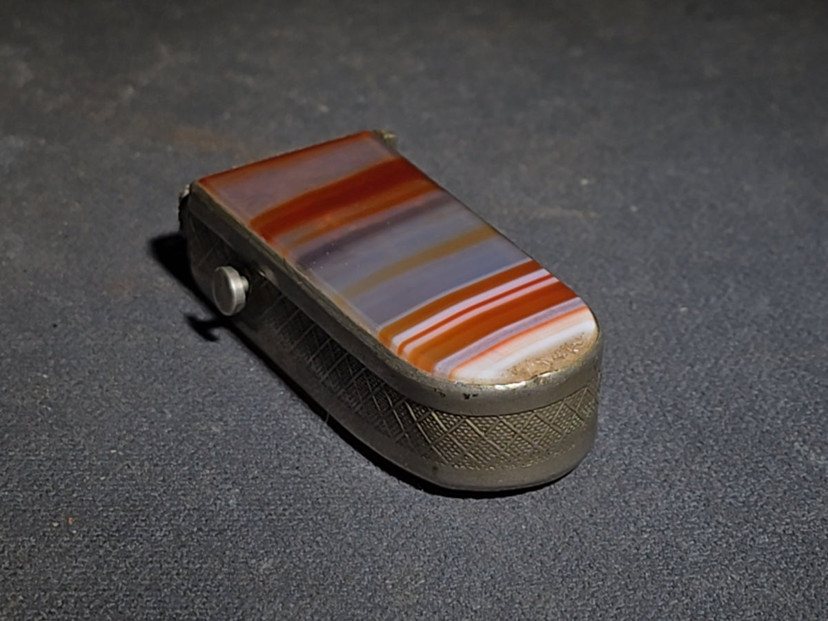 Vintage Banded Agate Match Safe with Metal Frame and Striker