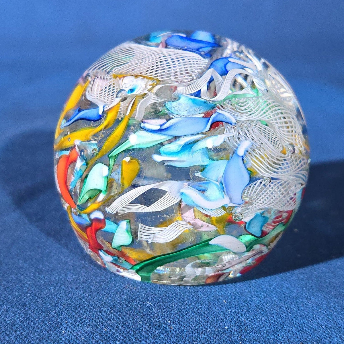 Grouping of 18 Vintage Glass Paperweights including Millefiori, Floral, and Scramble Designs