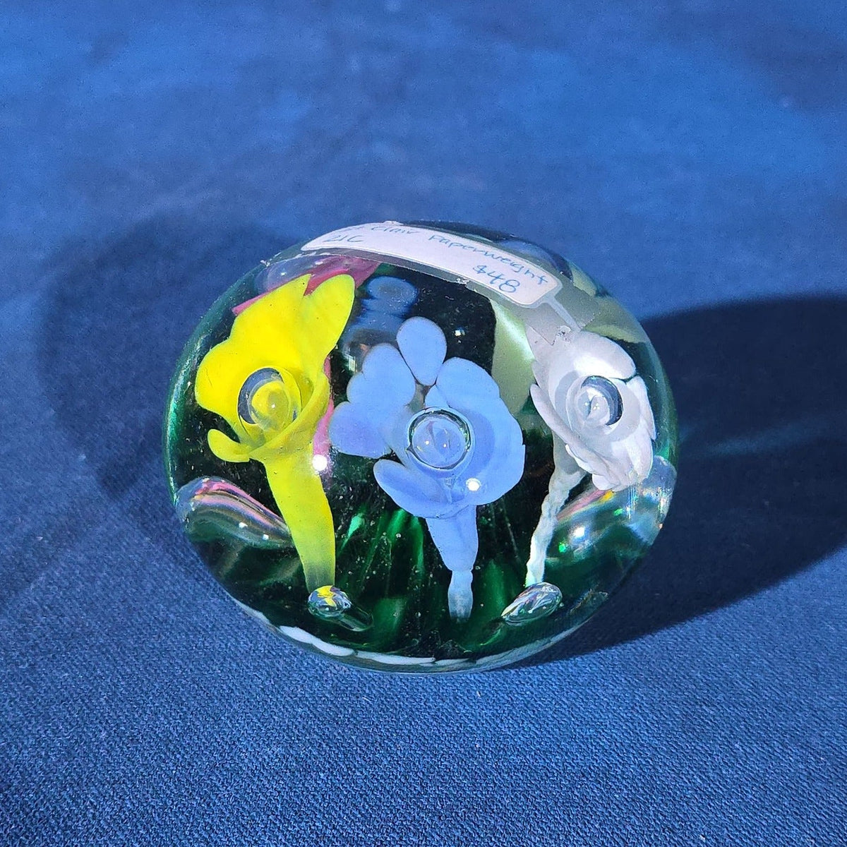 Grouping of 18 Vintage Glass Paperweights including Millefiori, Floral, and Scramble Designs