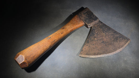 Antique French Broad Hatchet with Wood Handle, Stamped Perpignan, France