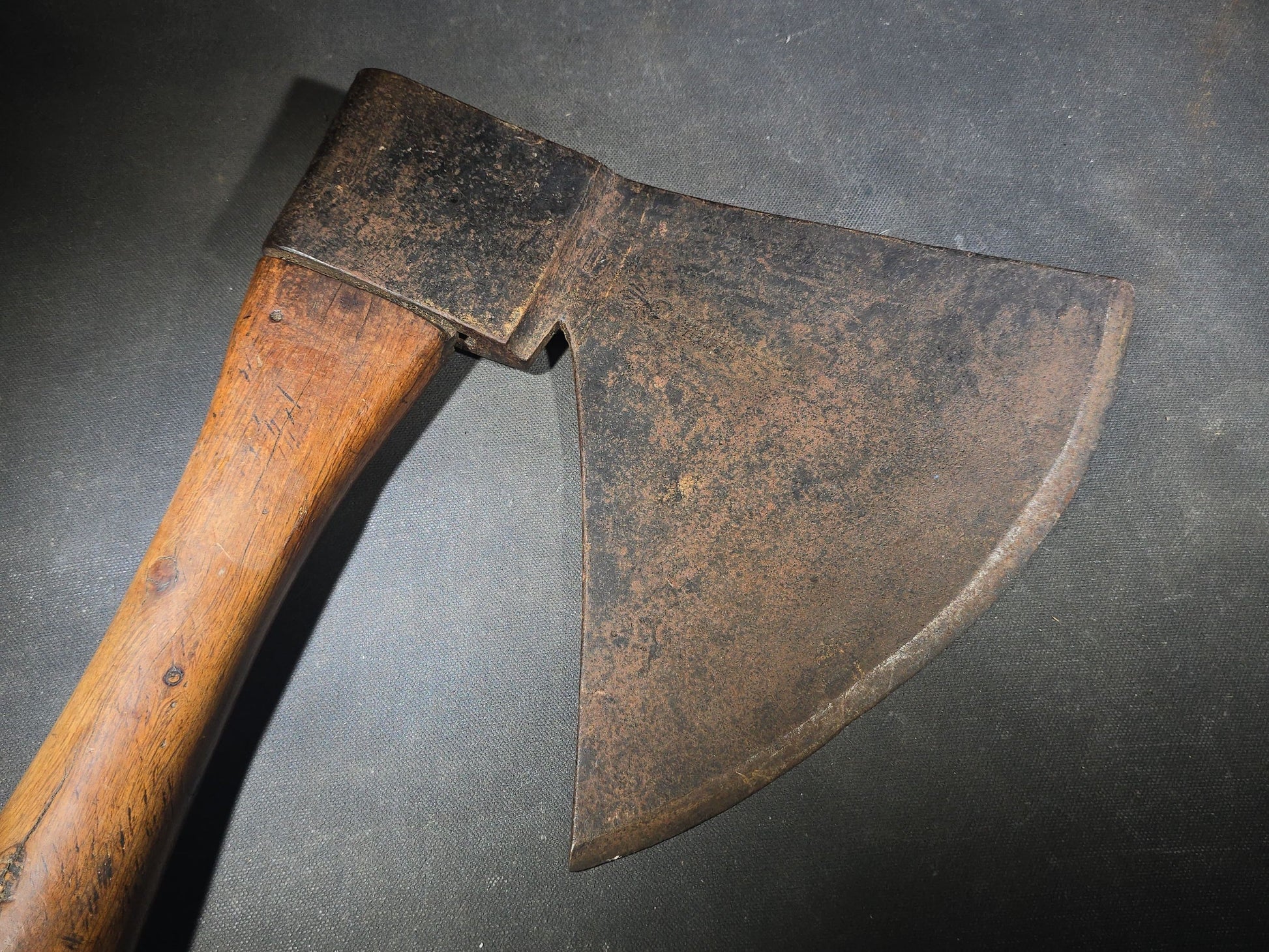 Antique French Broad Hatchet with Wood Handle, Stamped Perpignan, France