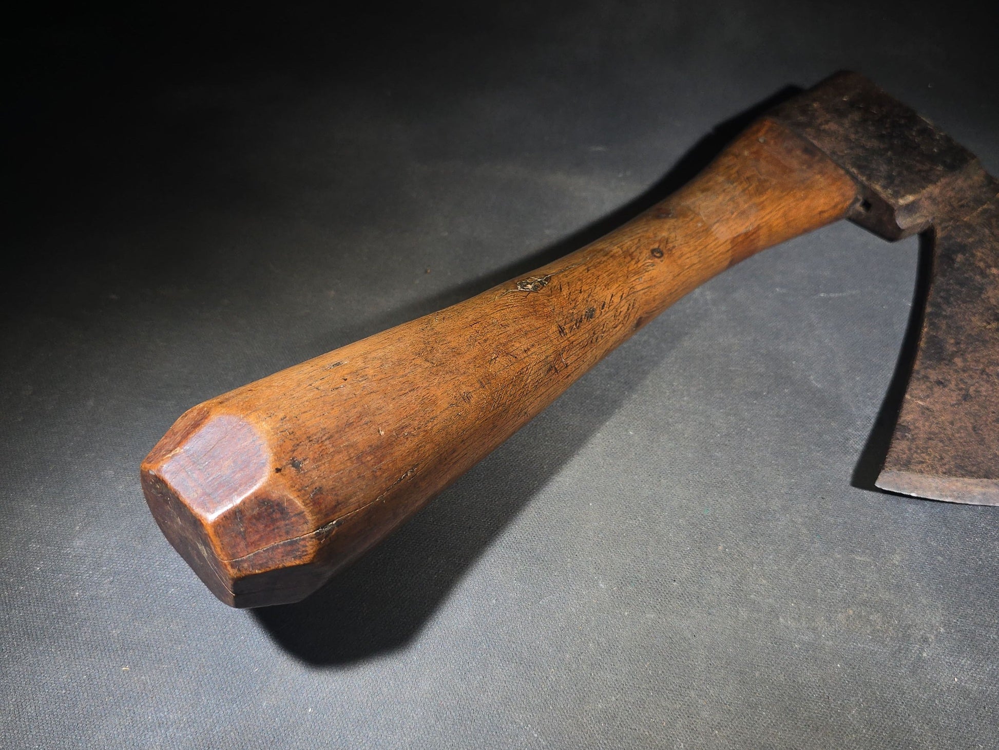 Antique French Broad Hatchet with Wood Handle, Stamped Perpignan, France