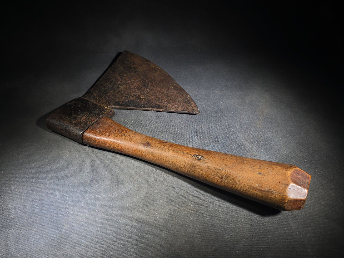 Antique French Broad Hatchet with Wood Handle, Stamped Perpignan, France