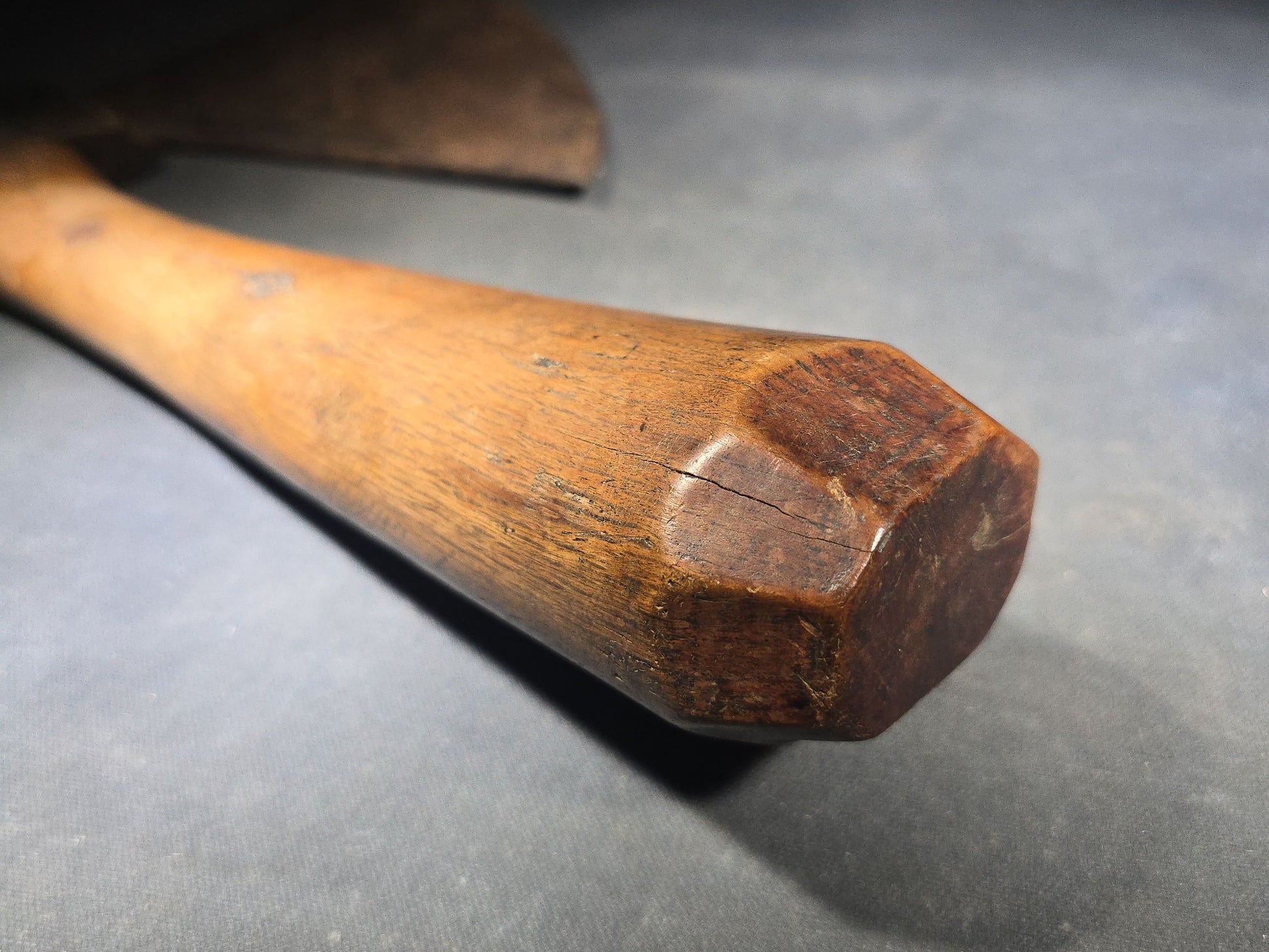 Antique French Broad Hatchet with Wood Handle, Stamped Perpignan, France