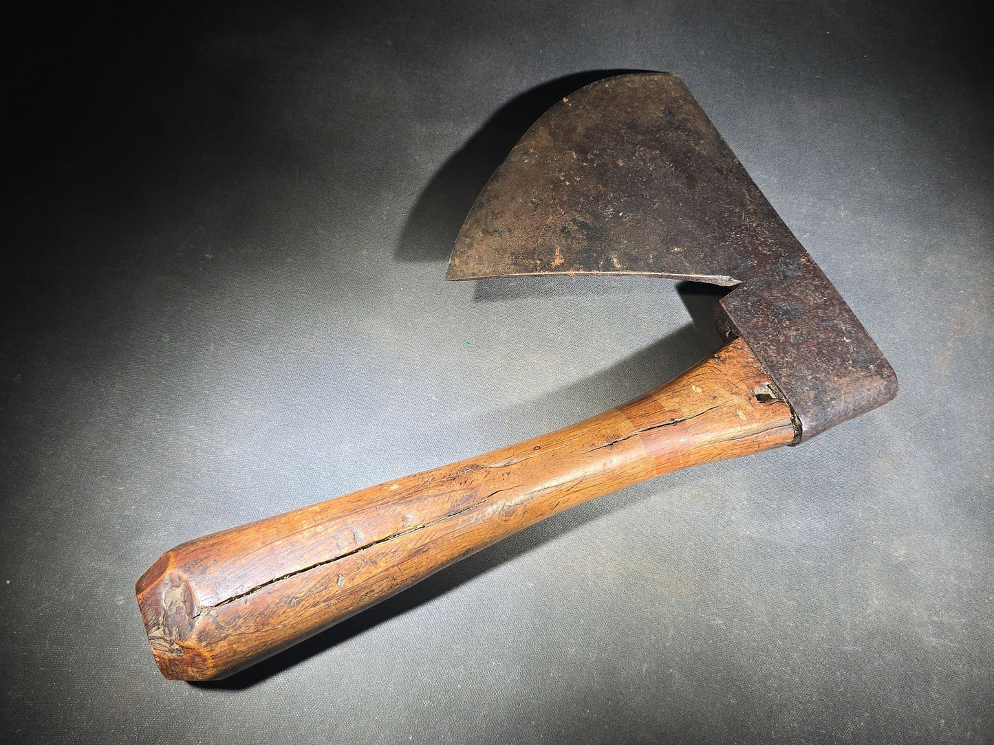 Antique French Broad Hatchet with Wood Handle, Stamped Perpignan, France