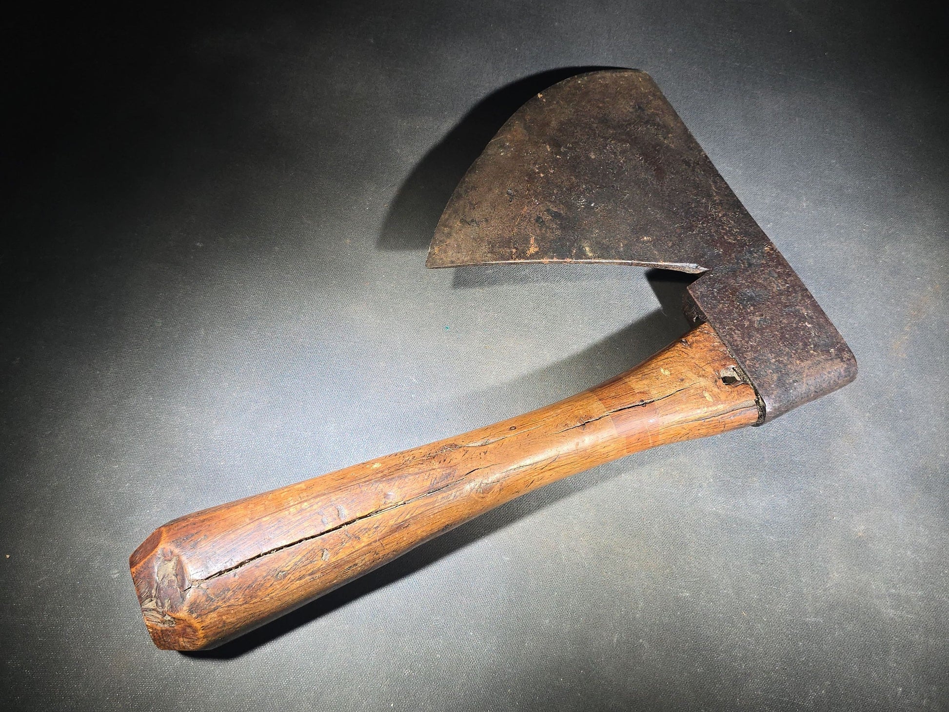 Antique French Broad Hatchet with Wood Handle, Stamped Perpignan, France