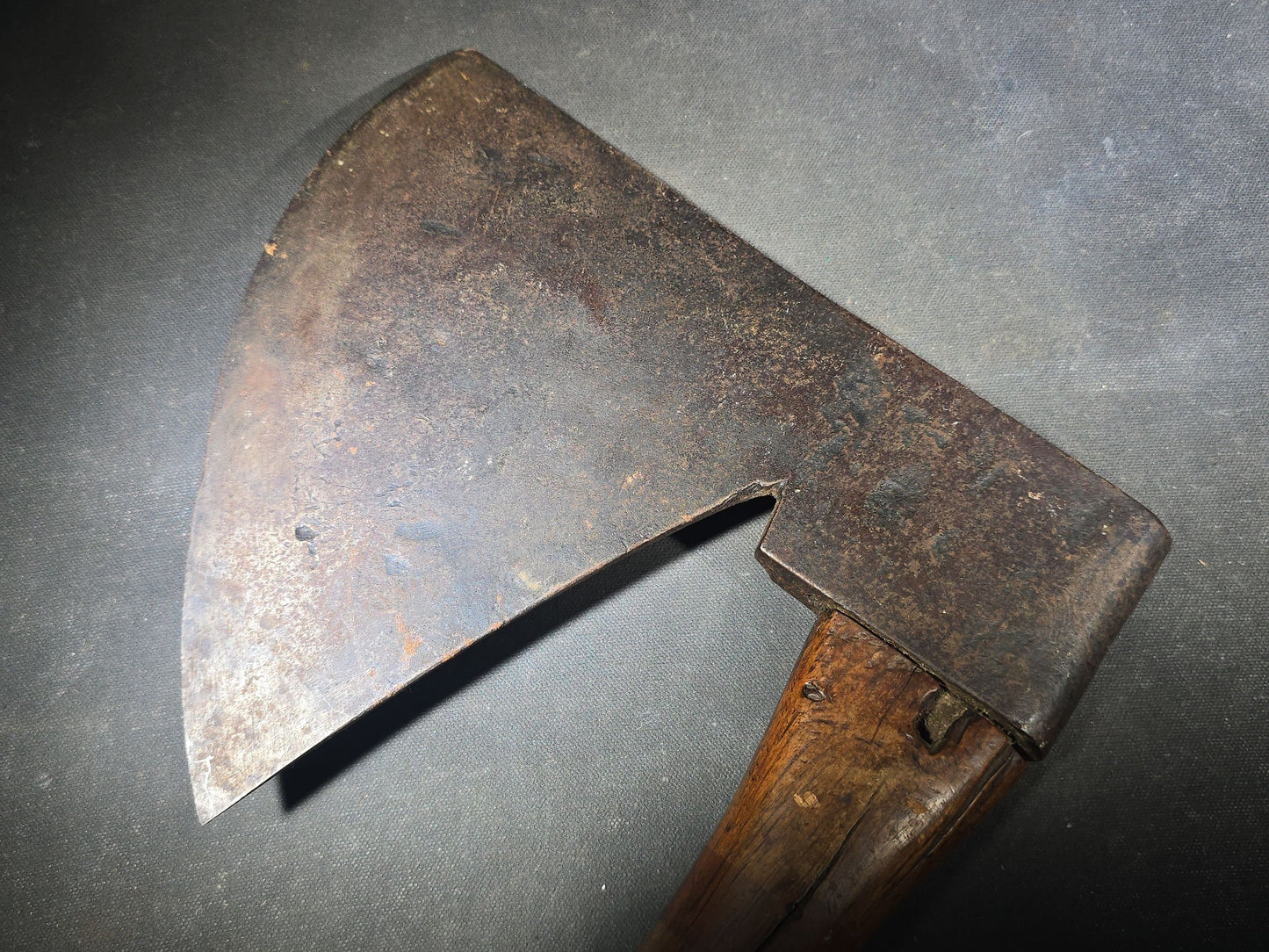 Antique French Broad Hatchet with Wood Handle, Stamped Perpignan, France