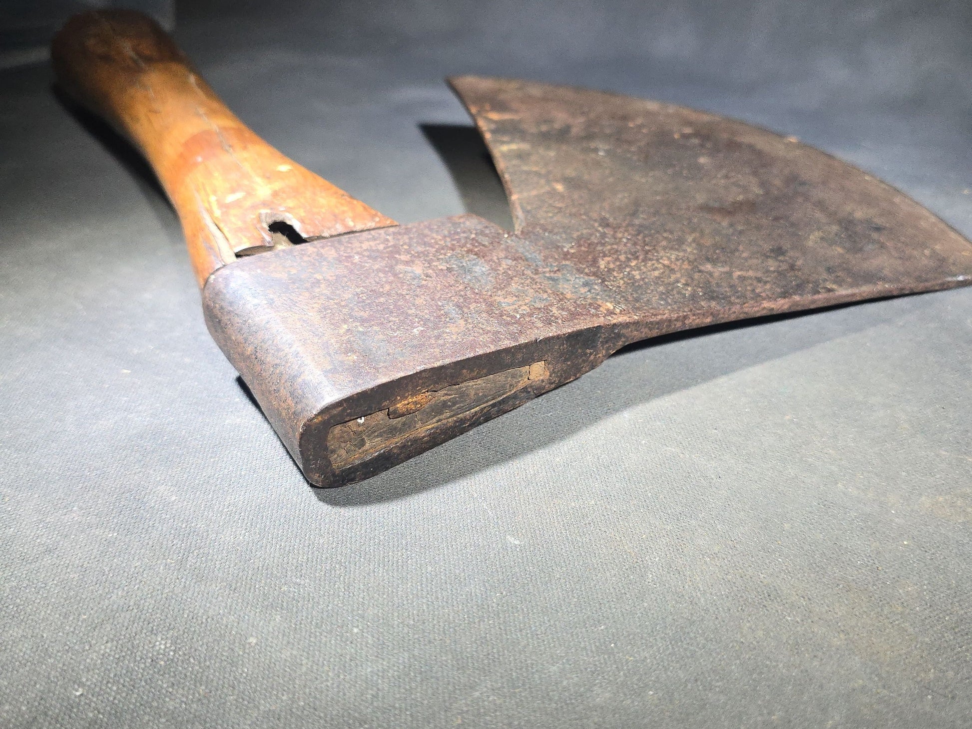 Antique French Broad Hatchet with Wood Handle, Stamped Perpignan, France