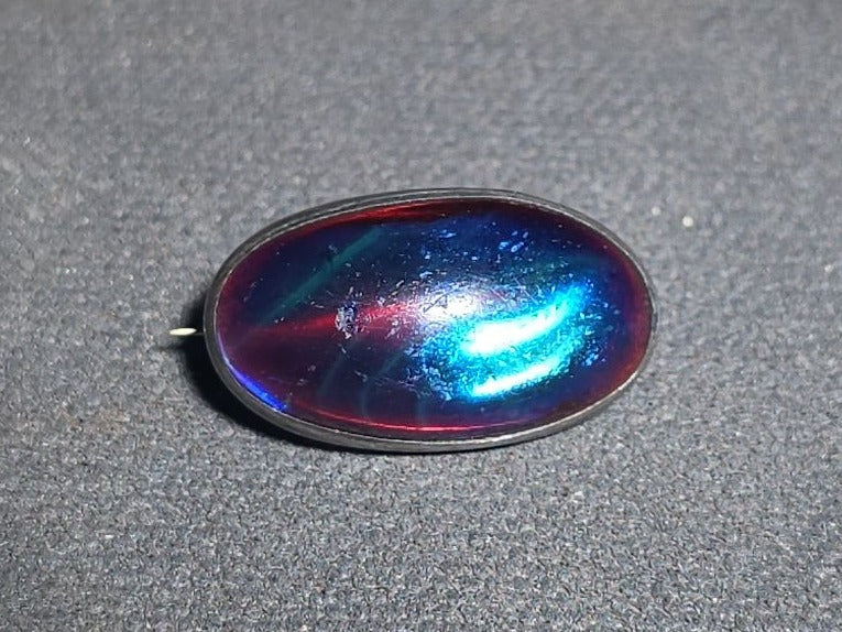 Vintage Dragon's Breath Art Glass Oval Brooch in Sterling Silver Frame