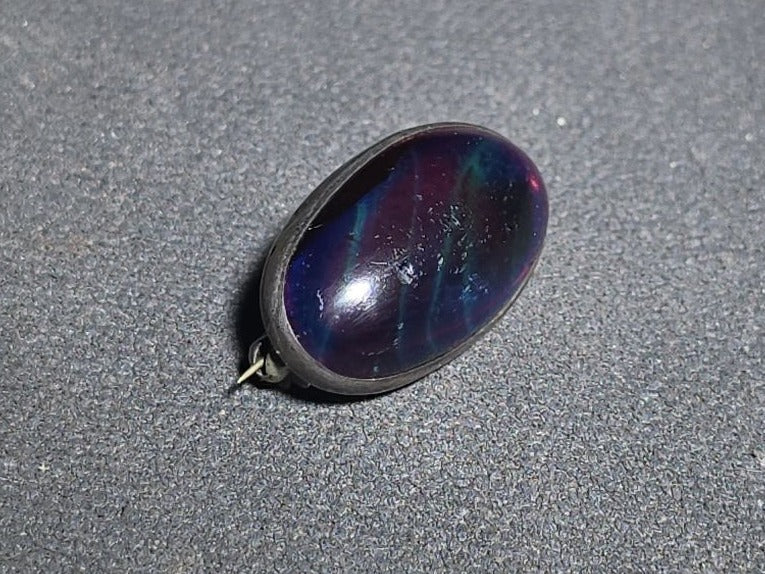 Vintage Dragon's Breath Art Glass Oval Brooch in Sterling Silver Frame