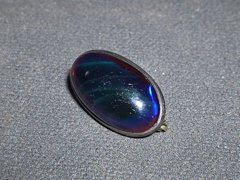 Vintage Dragon's Breath Art Glass Oval Brooch in Sterling Silver Frame