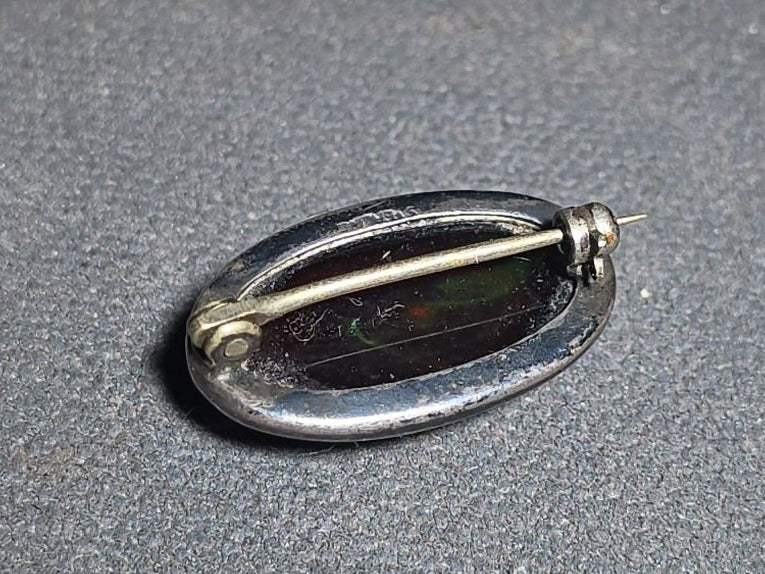 Vintage Dragon's Breath Art Glass Oval Brooch in Sterling Silver Frame