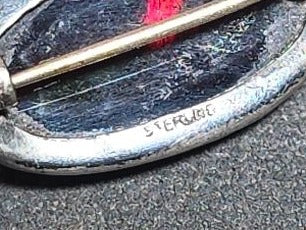 Vintage Dragon's Breath Art Glass Oval Brooch in Sterling Silver Frame