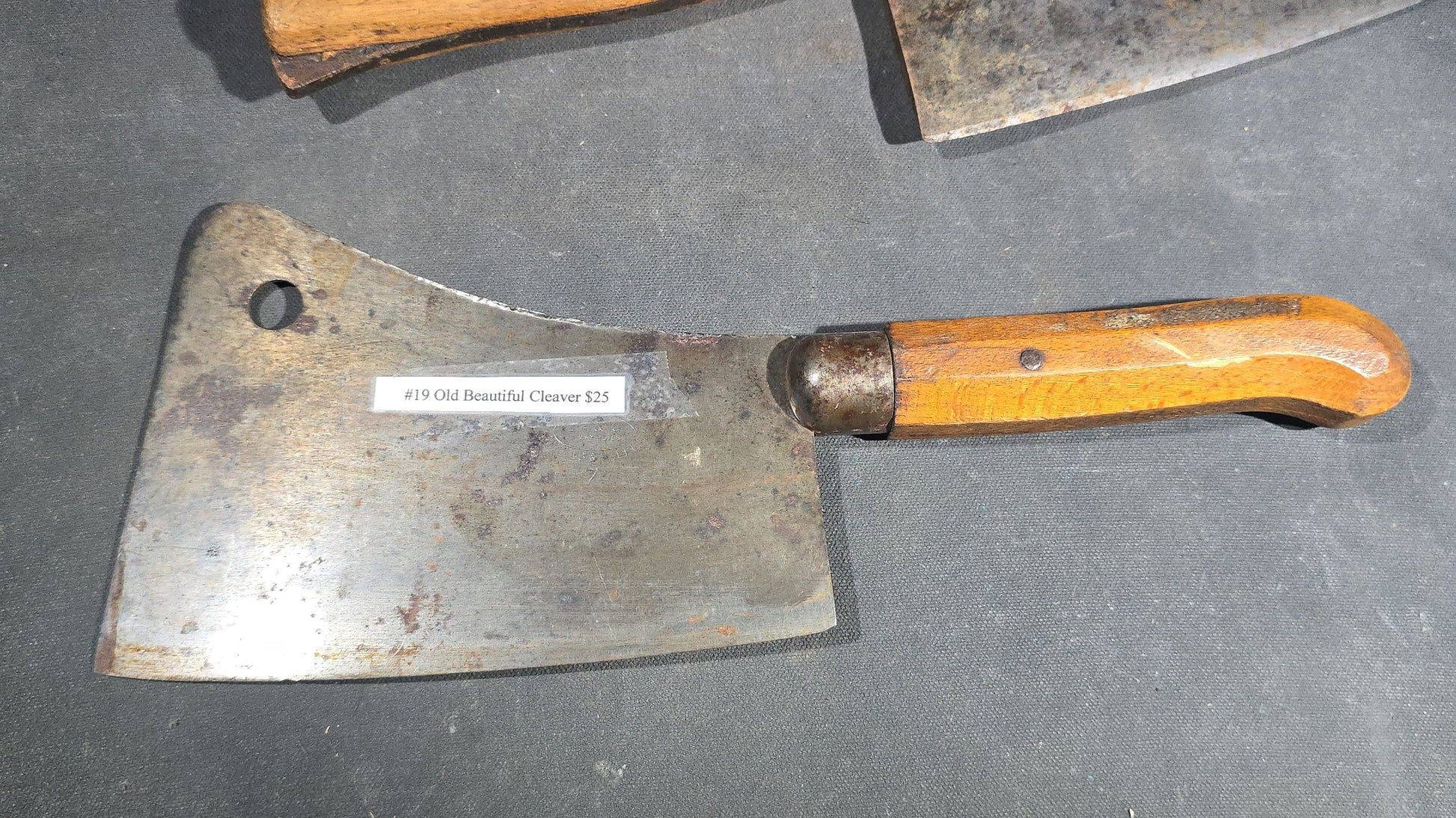 Grouping of Four Antique and Vintage Wood-Handled Meat Cleavers including Simco U.S.A.
