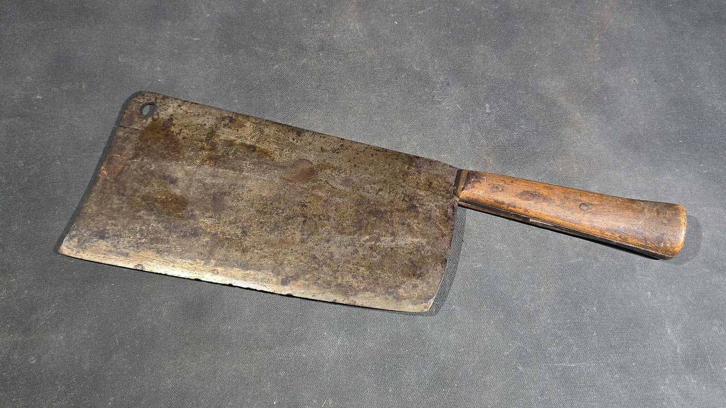 Grouping of Four Antique and Vintage Wood-Handled Meat Cleavers including Simco U.S.A.