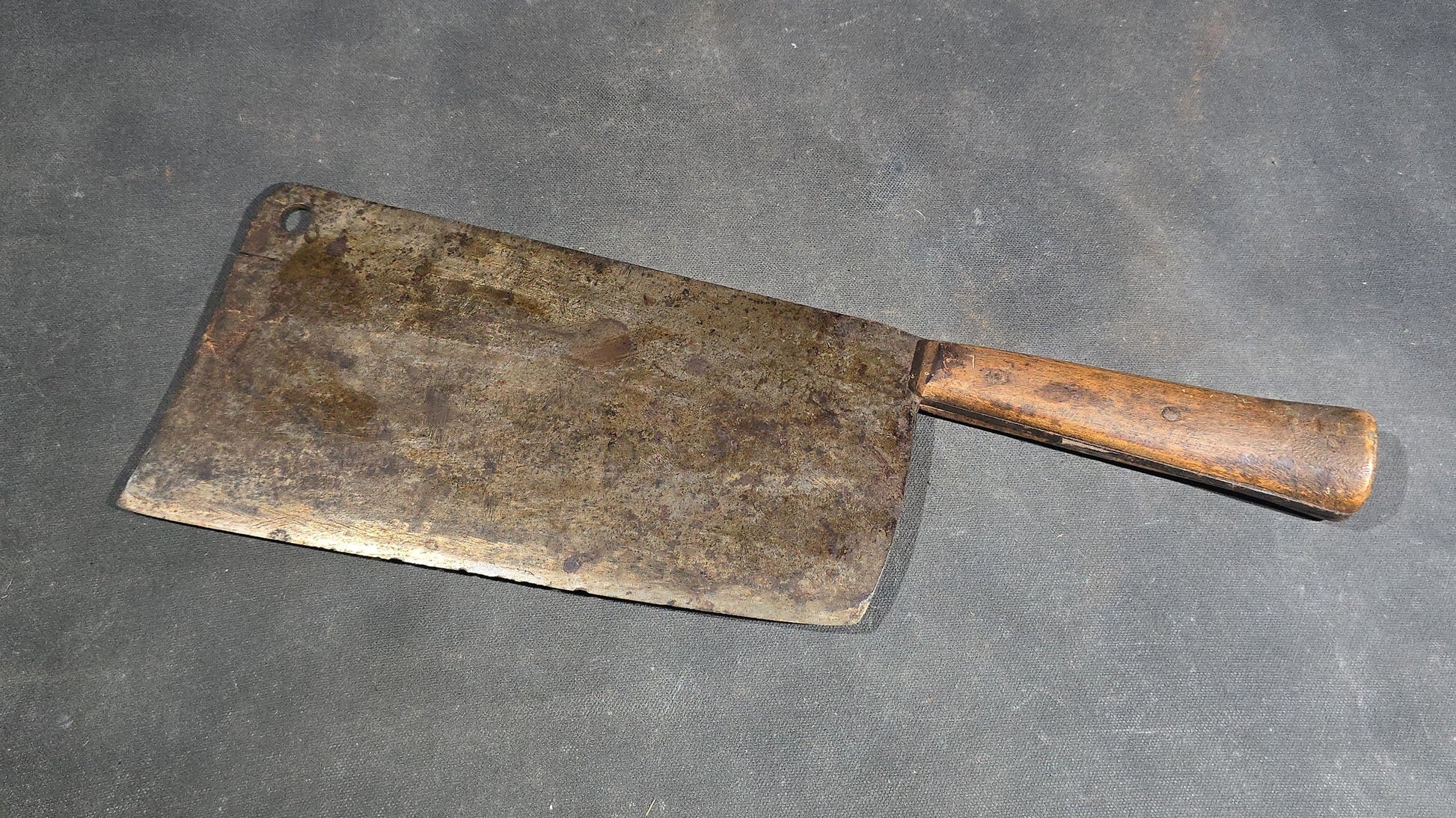 Grouping of Four Antique and Vintage Wood-Handled Meat Cleavers including Simco U.S.A.