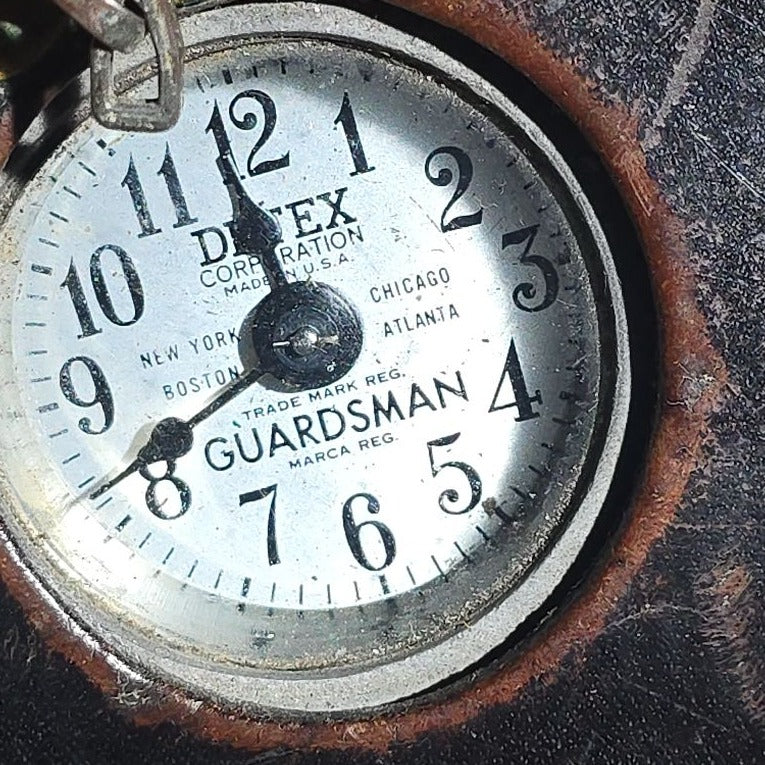 Vintage Detex Guardsman Night Watchman's Watchclock in Leather Case with Detex Watchclock Station Plate