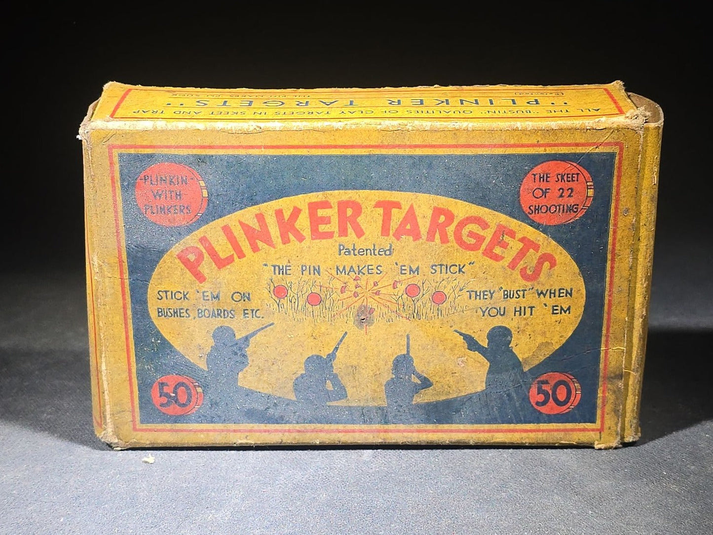 Vintage "Plinker Targets" Patented Wooden .22 Shooting Target Set in Original Box, Manufactured by E. L. Tebbets Spool Company, Lockes Mills, Maine