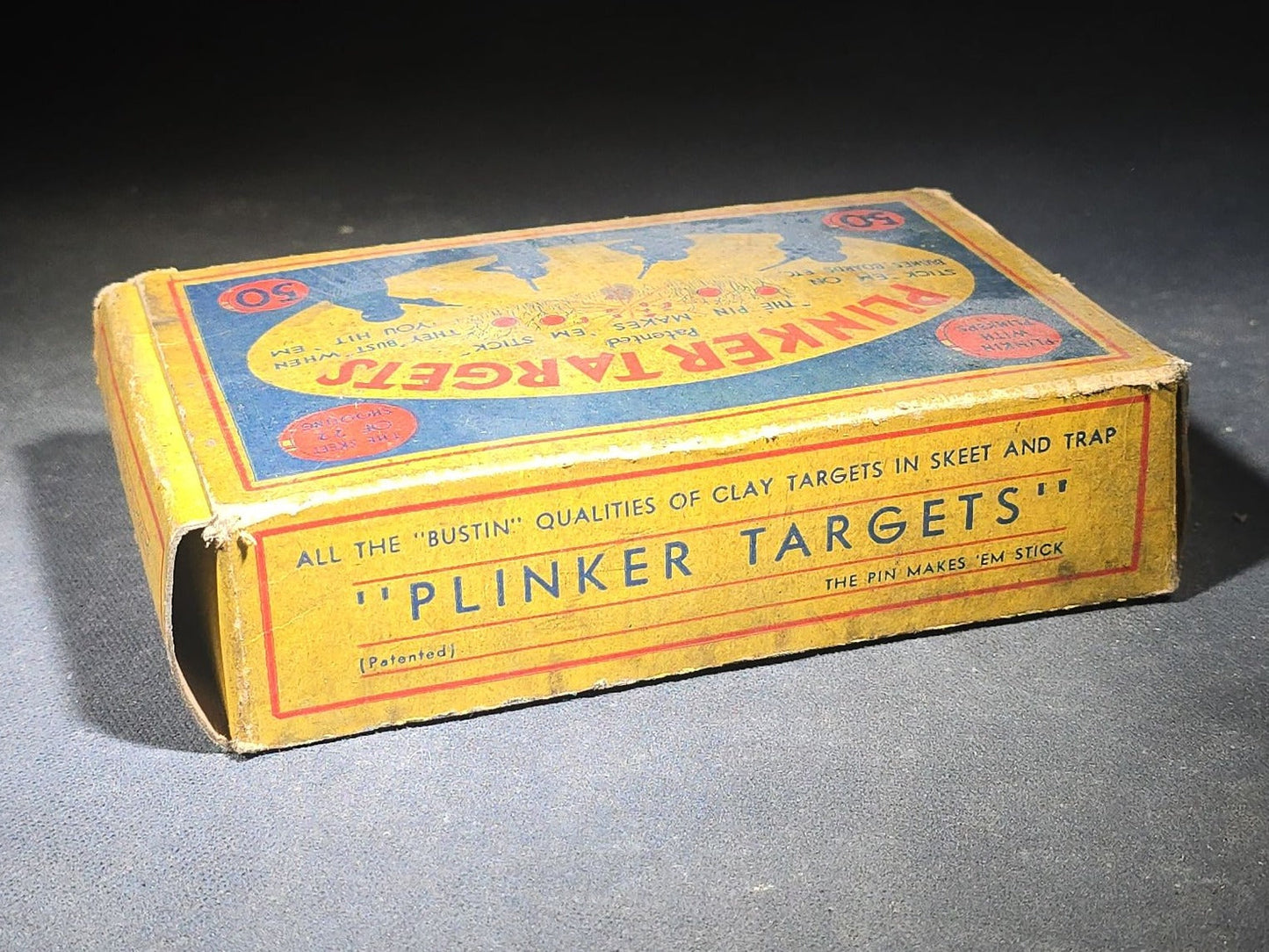 Vintage "Plinker Targets" Patented Wooden .22 Shooting Target Set in Original Box, Manufactured by E. L. Tebbets Spool Company, Lockes Mills, Maine