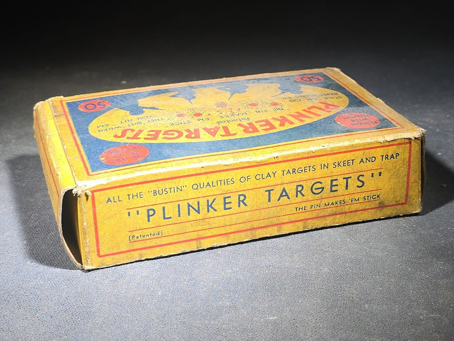 Vintage "Plinker Targets" Patented Wooden .22 Shooting Target Set in Original Box, Manufactured by E. L. Tebbets Spool Company, Lockes Mills, Maine