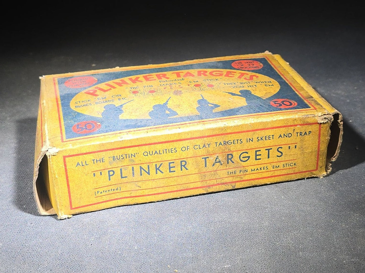 Vintage "Plinker Targets" Patented Wooden .22 Shooting Target Set in Original Box, Manufactured by E. L. Tebbets Spool Company, Lockes Mills, Maine