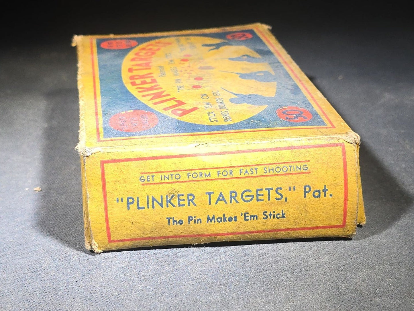 Vintage "Plinker Targets" Patented Wooden .22 Shooting Target Set in Original Box, Manufactured by E. L. Tebbets Spool Company, Lockes Mills, Maine