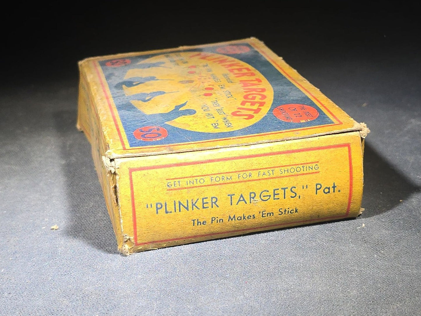 Vintage "Plinker Targets" Patented Wooden .22 Shooting Target Set in Original Box, Manufactured by E. L. Tebbets Spool Company, Lockes Mills, Maine