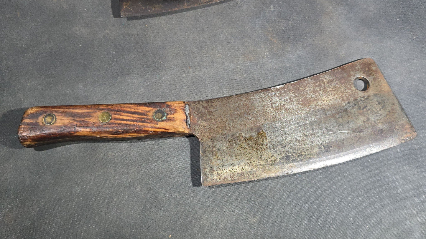 Grouping of Four Antique and Vintage Meat Cleavers including Foster Bros. Solid Steel No. 2190 and Magnetic Steel Warranted