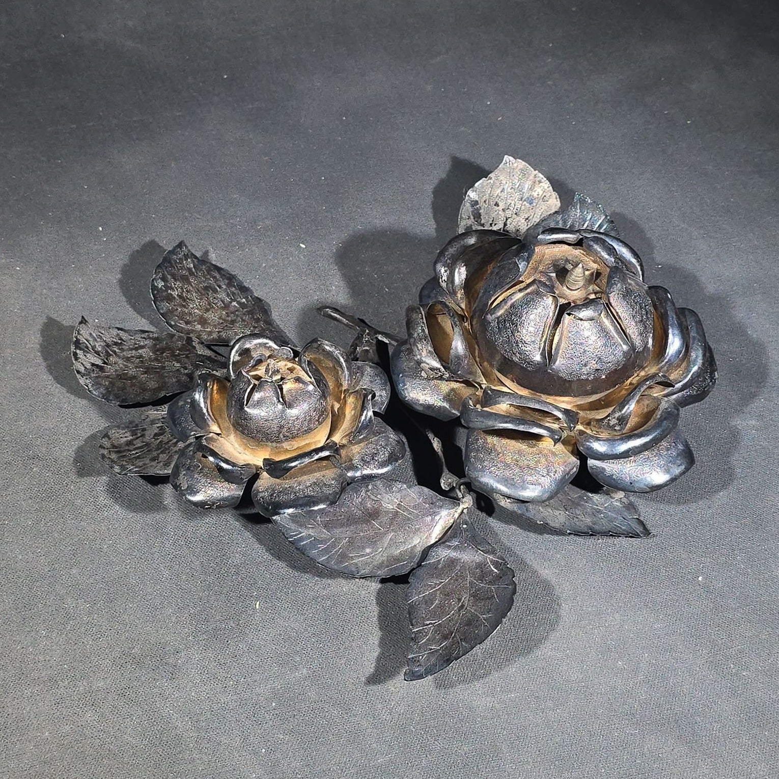 Vintage Silverplate Figural Rose Double Open Salt Cellar with Gilt-Washed Interiors and Foliate Branch Base