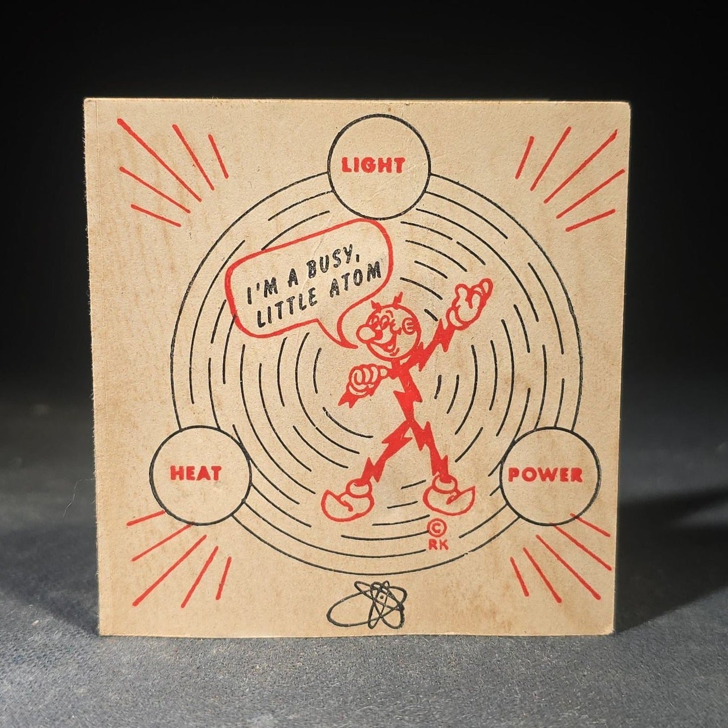 Vintage Reddy Kilowatt Figural Advertising Stick Pin on Original "I'm a Busy, Little Atom" Presentation Card, Copyright 1946