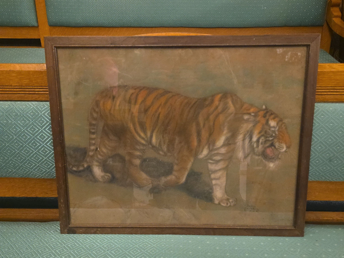 Vintage Pastel Painting on Paper, Tiger, by Gladys Emerson Cook (American, 1894-1977)