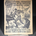 Lot 160 - Vintage Illustrated Banquet Program for the 3rd Annual Fore River Graduate Apprentice Association "Trail Blazer" Banquet, Masonic Temple, Quincy, Massachusetts, March 30, 1943, Illustrated by John S. Germans
