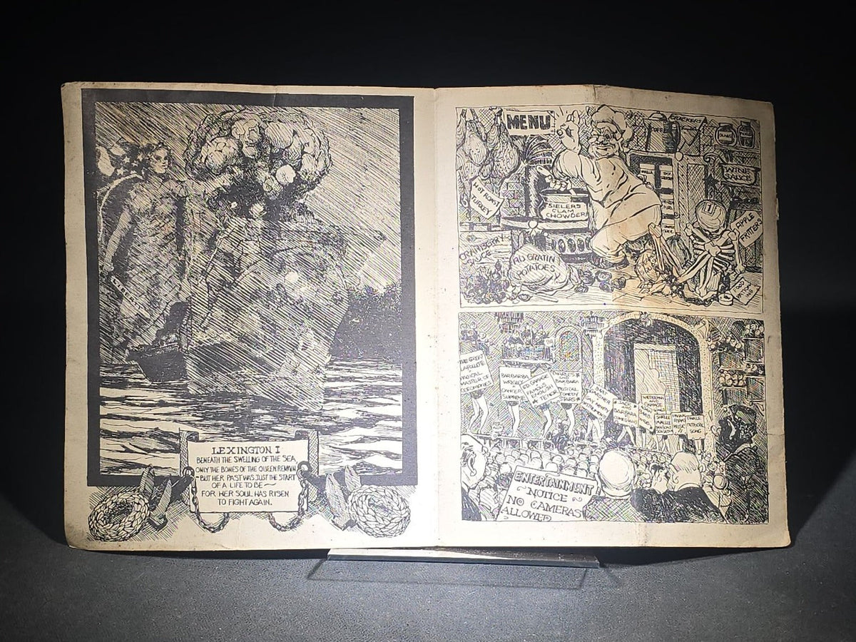 Vintage Illustrated Banquet Program for the 3rd Annual Fore River Graduate Apprentice Association "Trail Blazer" Banquet, Masonic Temple, Quincy, Massachusetts, March 30, 1943, Illustrated by John S. Germans
