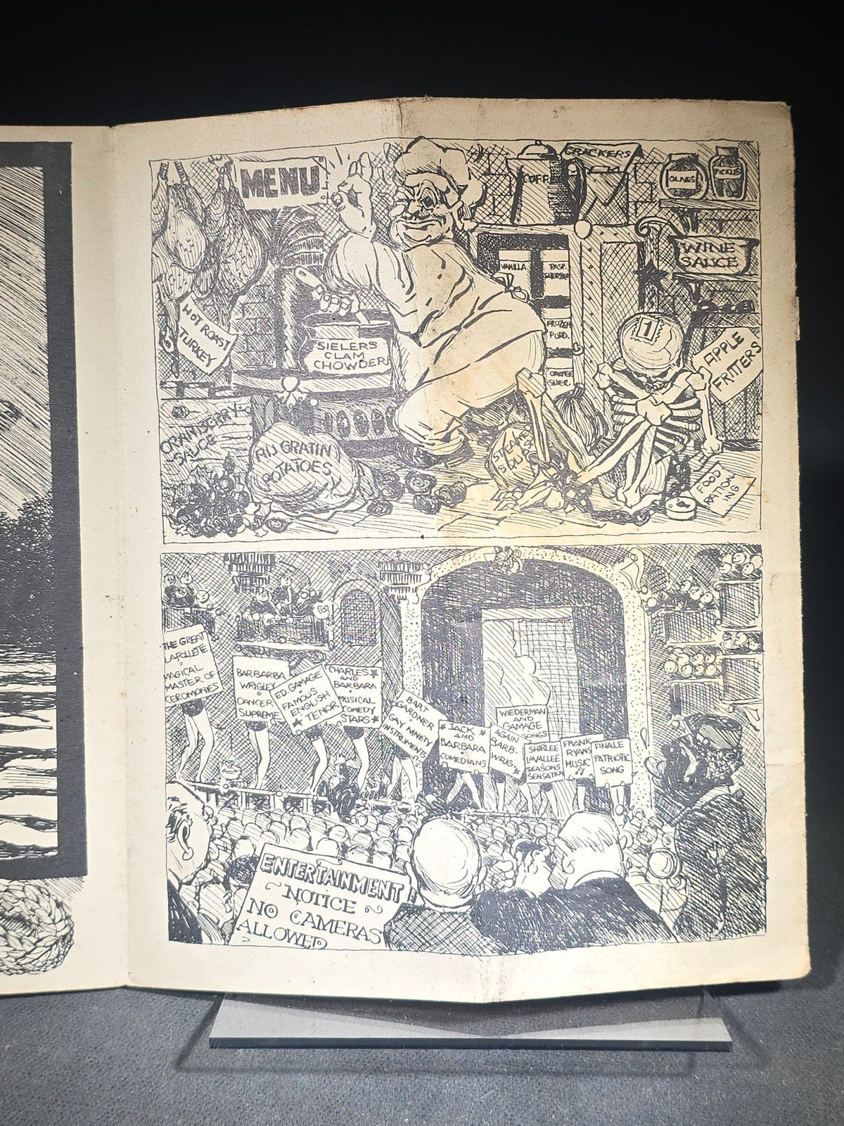 Vintage Illustrated Banquet Program for the 3rd Annual Fore River Graduate Apprentice Association "Trail Blazer" Banquet, Masonic Temple, Quincy, Massachusetts, March 30, 1943, Illustrated by John S. Germans