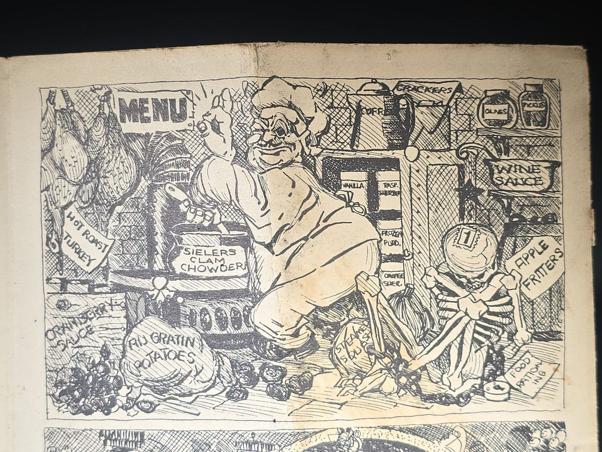 Vintage Illustrated Banquet Program for the 3rd Annual Fore River Graduate Apprentice Association "Trail Blazer" Banquet, Masonic Temple, Quincy, Massachusetts, March 30, 1943, Illustrated by John S. Germans